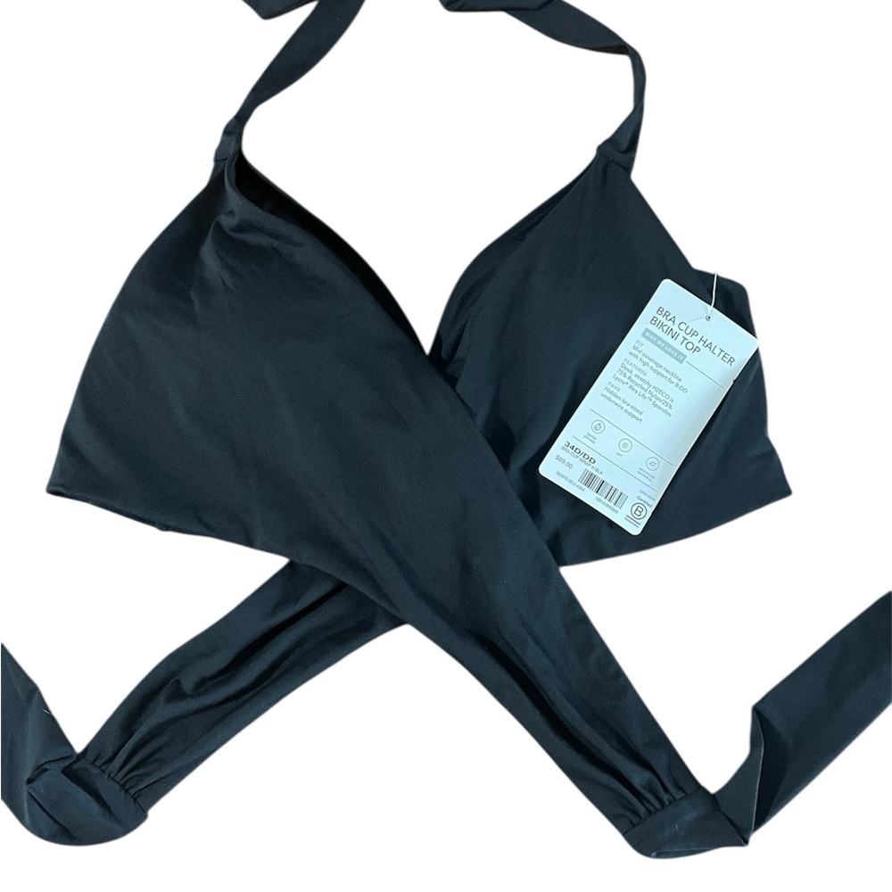 NWT Athleta Black Bra Cup Halter Bikini Top Wrap 34D/DD Reatil $69